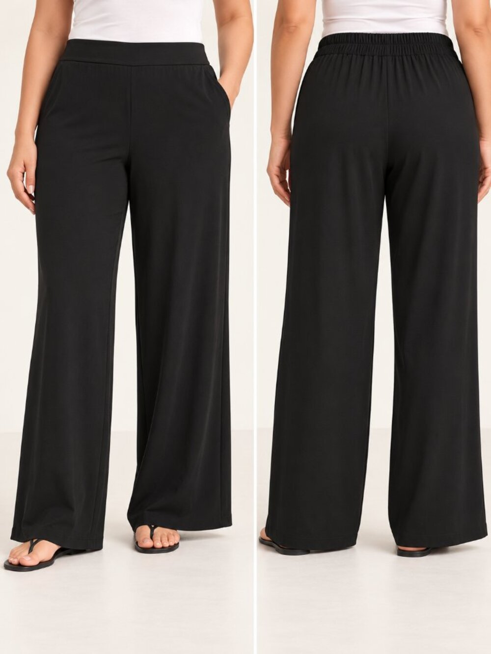 NWT Three Dots XL Black Wide Leg Pull On Pants Stretch 29.5" Inseam